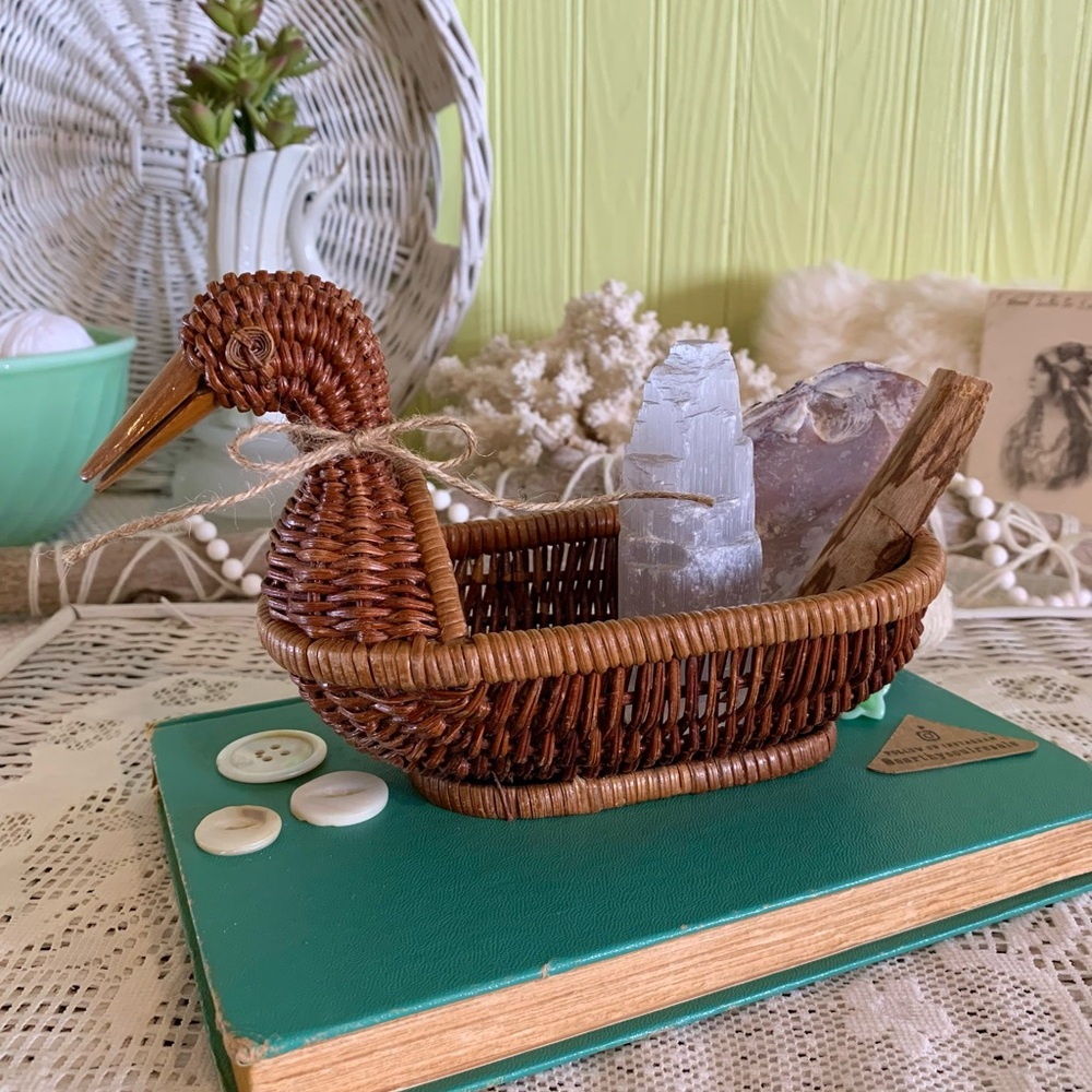 Vintage Rattan Duck Basket 🦆 Unique Home Decor / Gift / Holder / Nature